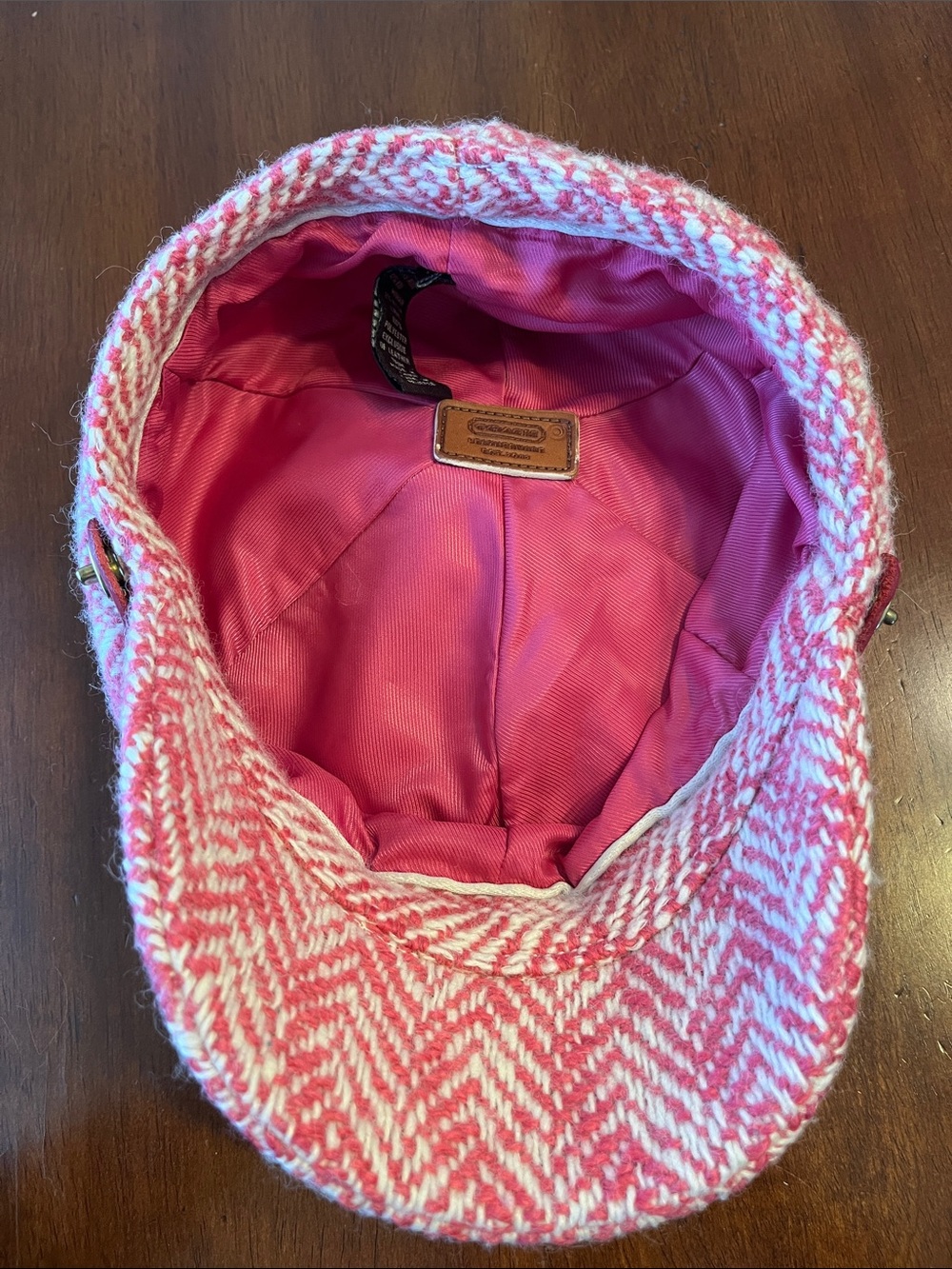 Coach newsboy cap pink houndstooth wool mohair vintage hat Y2K herringbone tweed - Picture 4 of 5